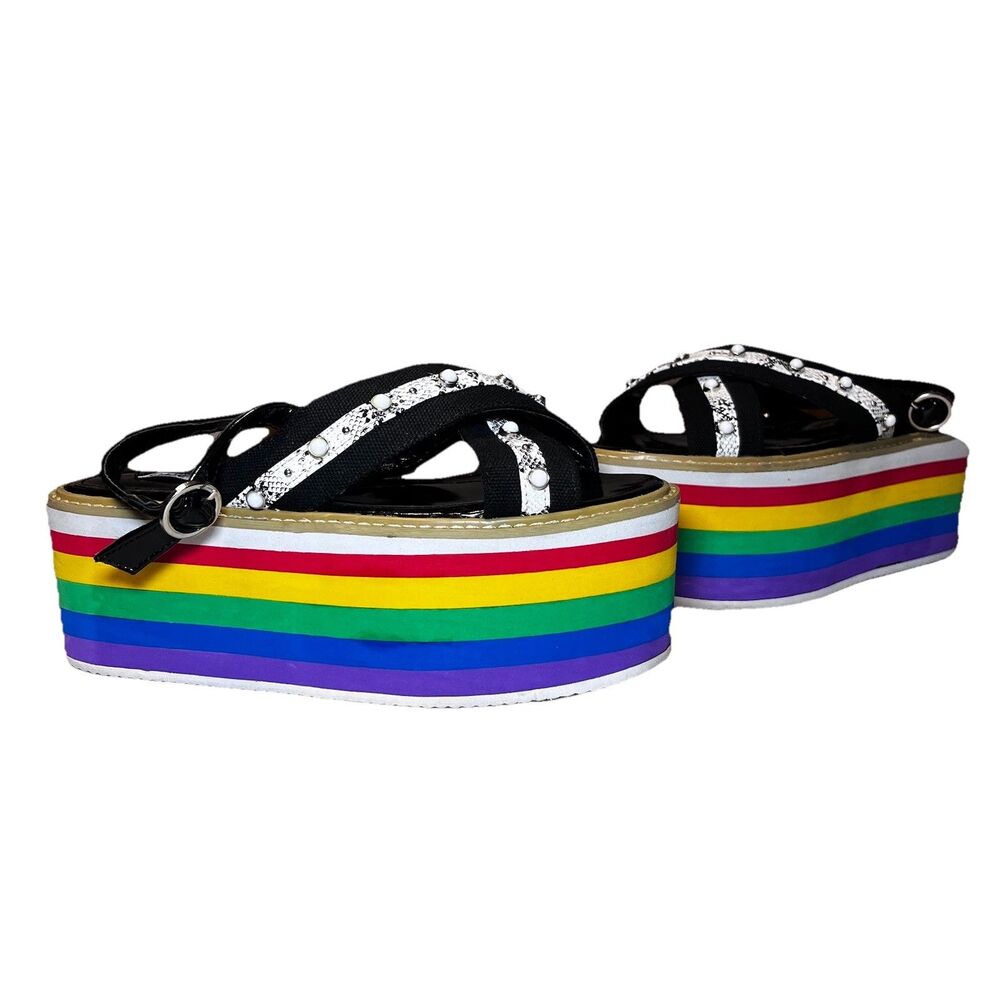 Cape Robbin Platform Rainbow Snake Print Black Strappy Sandal Momo 3 Size 6
